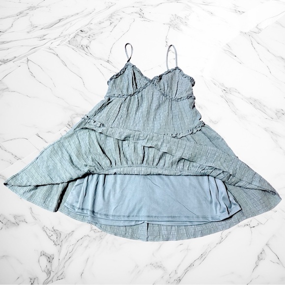 Max + Ash Sage Green Smocked Tiered Mini Dress size M - Picture 2 of 4